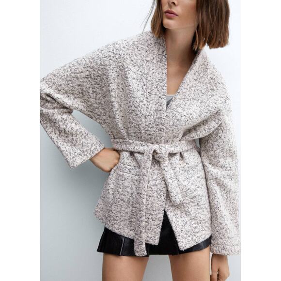 MANGO NWT Belted Wool Blend Justin Jacket Grey Long Sleeve Unlined Women's XS - Picture 10 of 11